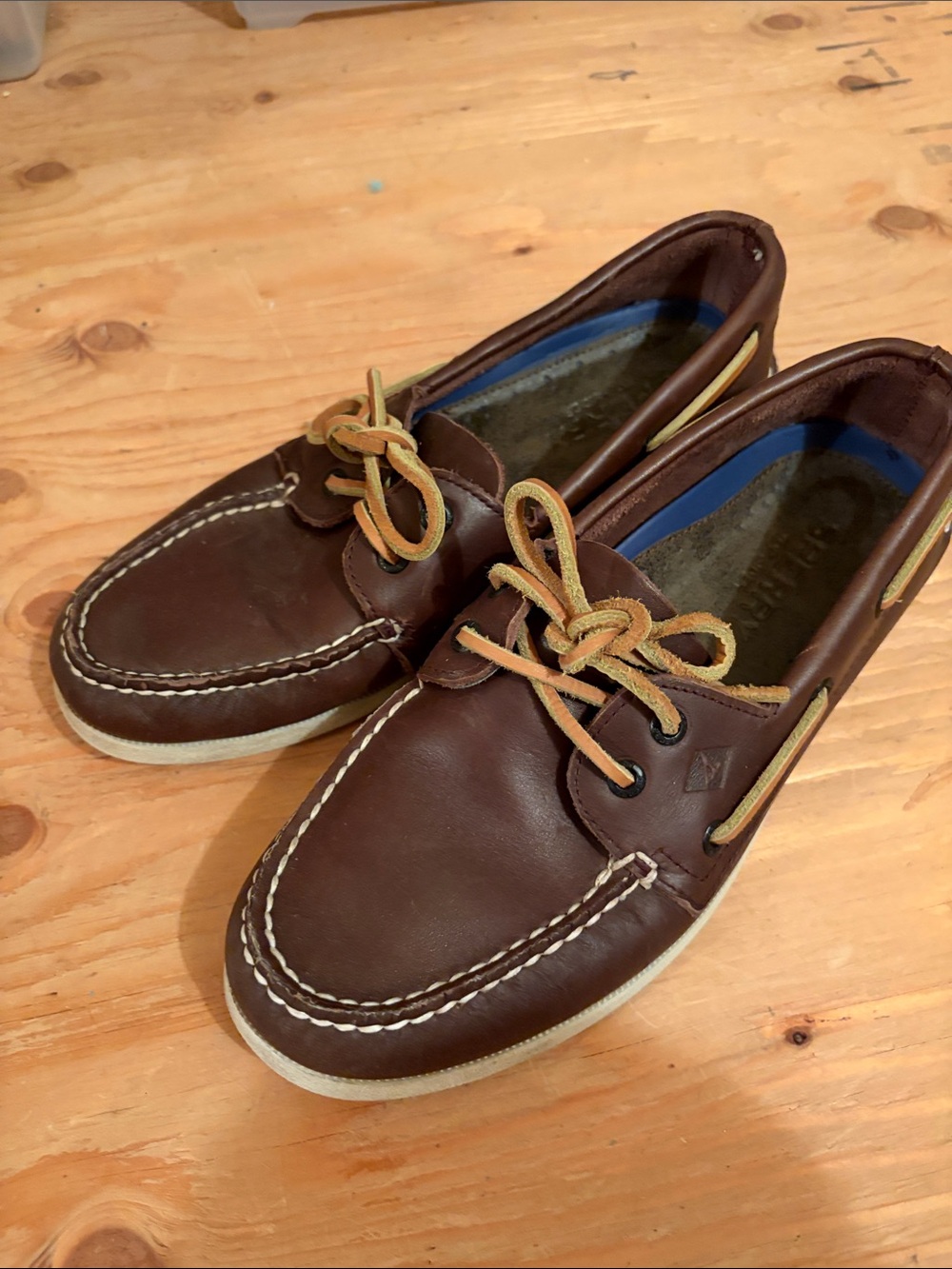 Sperry Brown Leather Men's Boat Shoes with Tan Laces